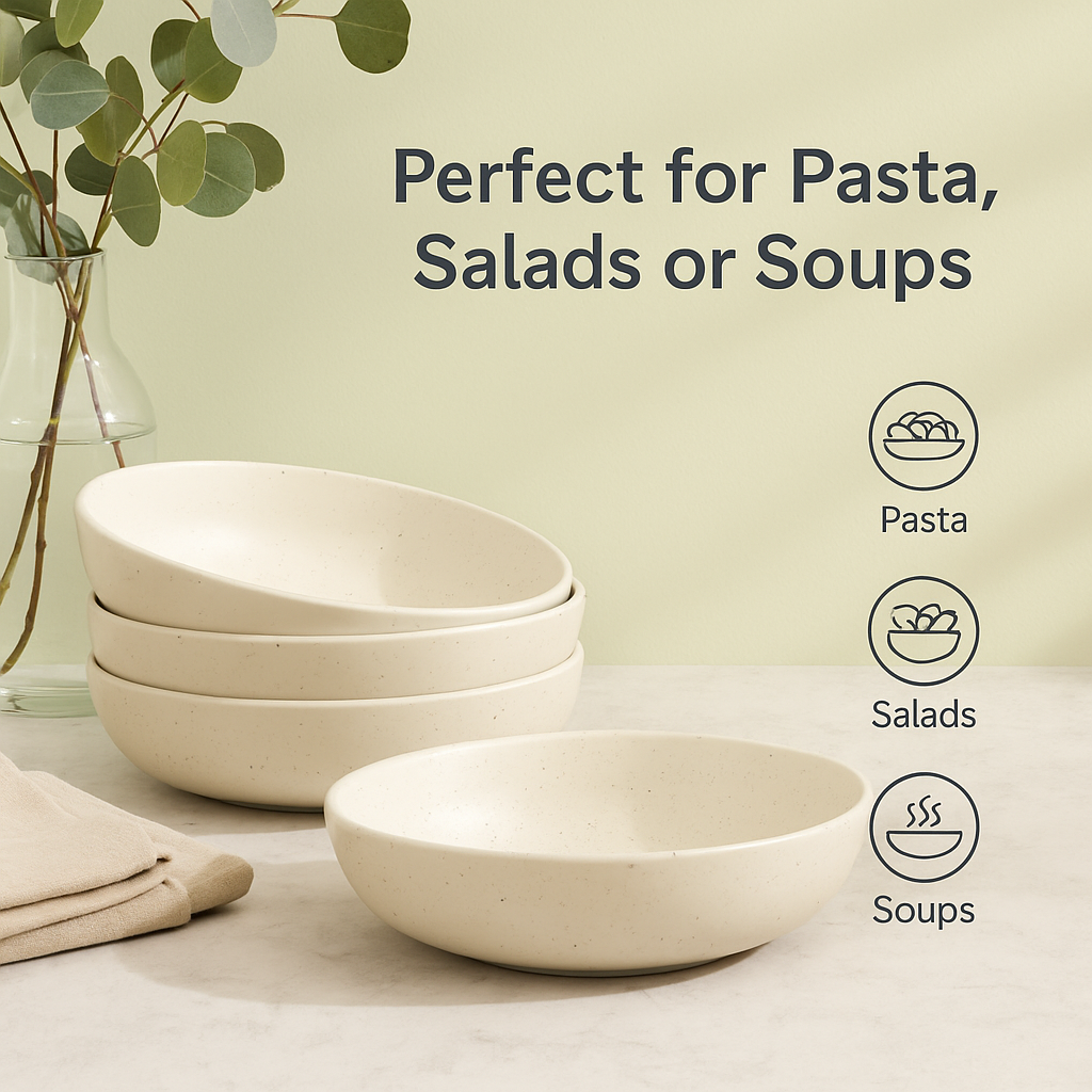 Large Ceramic Pasta Bowls Set of 4 - 40 oz - Beige