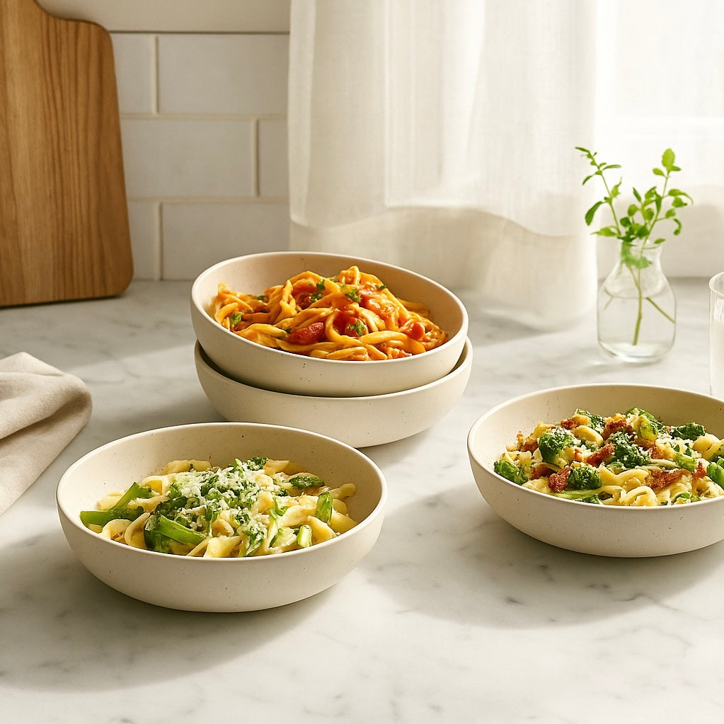 Large Ceramic Pasta Bowls Set of 4 - 40 oz - Beige