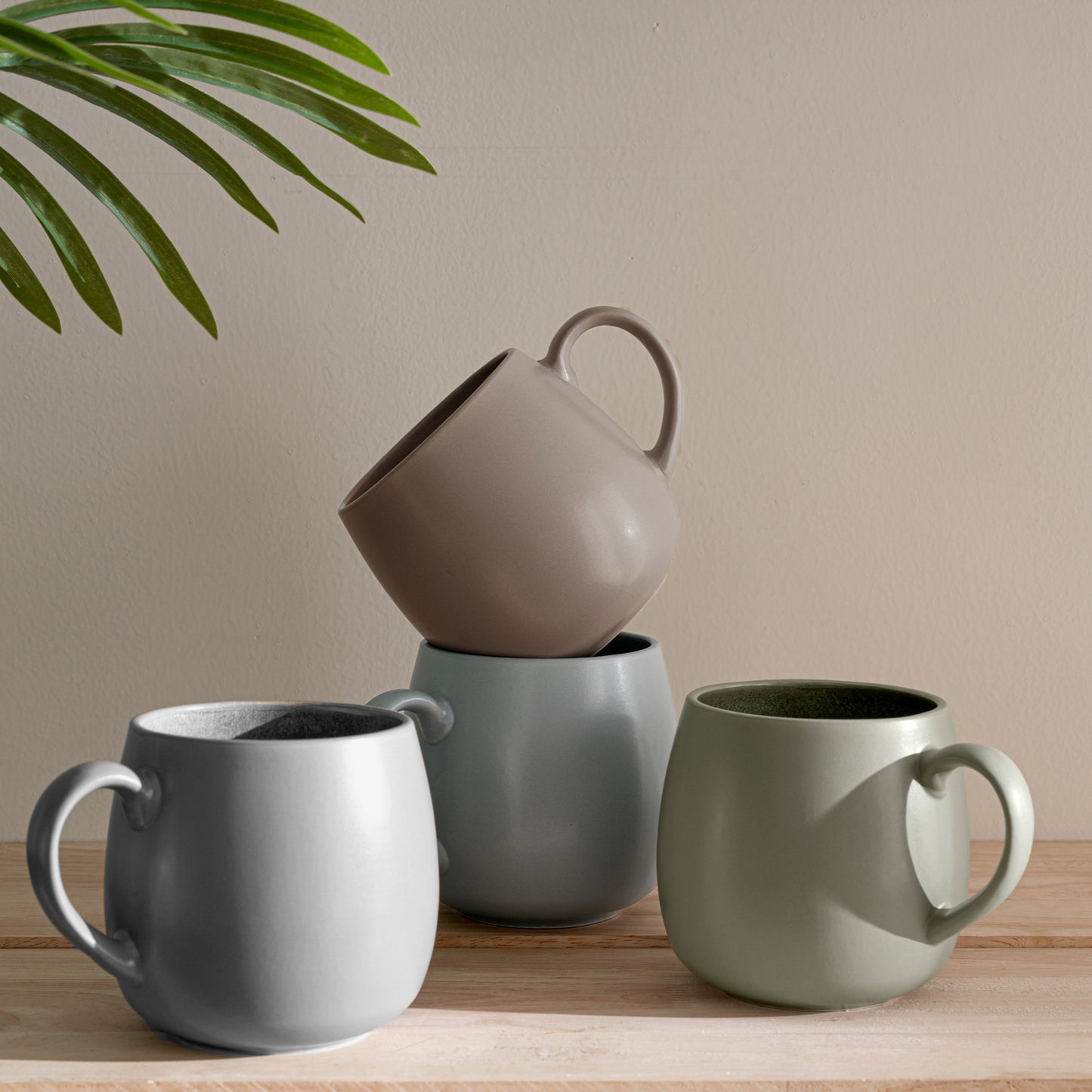 Ava Nord Ceramic Coffee Mugs Set of 6, 14oz - Modern Scandinavian Aesthetic Cup - Microwavable Stoneware Coffee Cups with Comfortable Handle - Tea Mug Set for Latte, Cappuccino, Soup - Soft Sage Green
