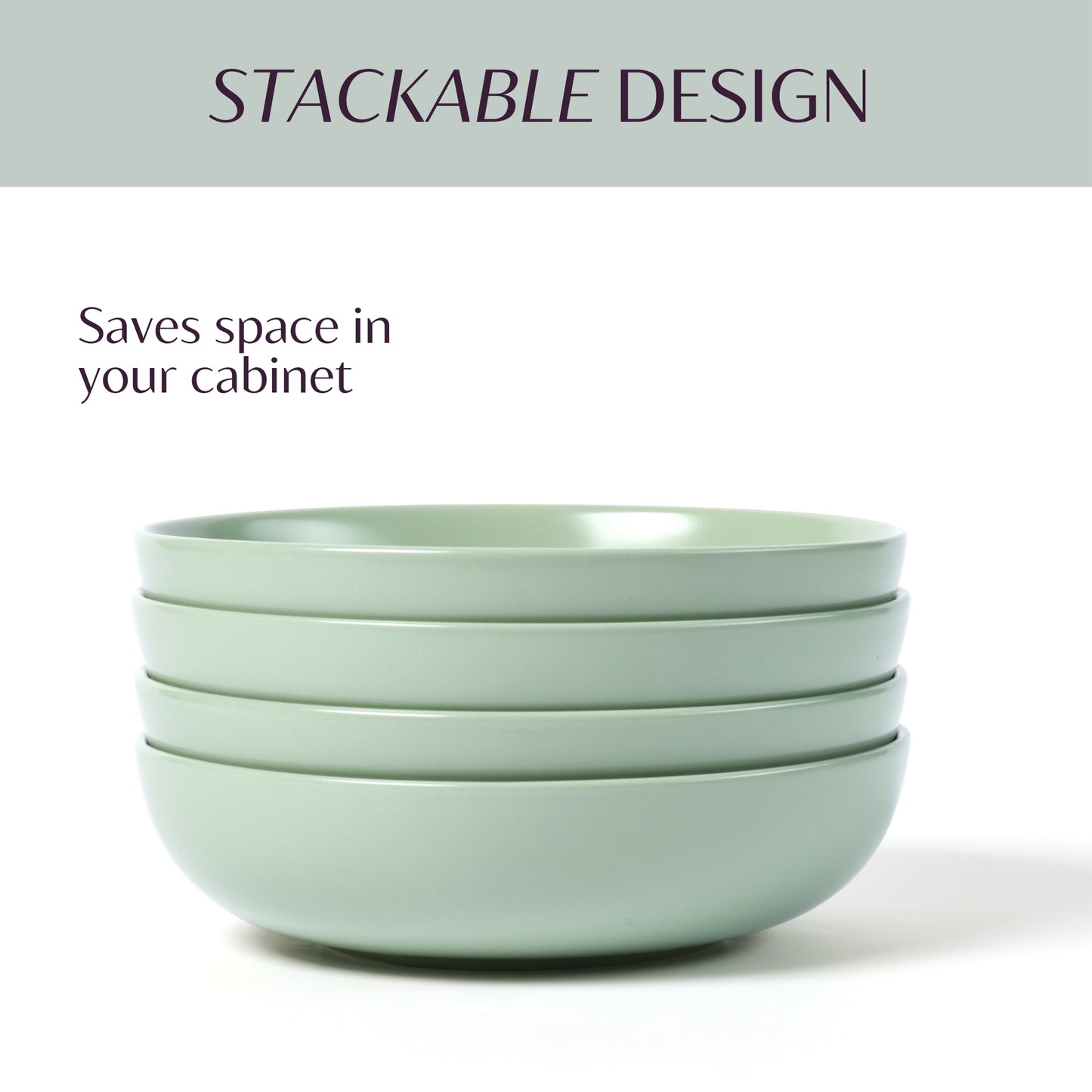 Large Ceramic Pasta Bowls Set of 4 - 40 oz - Green