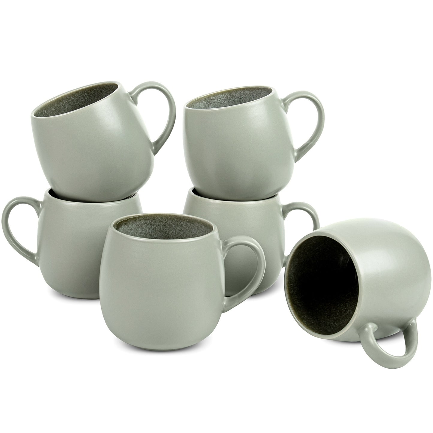 Ava Nord Ceramic Coffee Mugs Set of 6, 14oz - Modern Scandinavian Aesthetic Cup - Microwavable Stoneware Coffee Cups with Comfortable Handle - Tea Mug Set for Latte, Cappuccino, Soup - Soft Sage Green