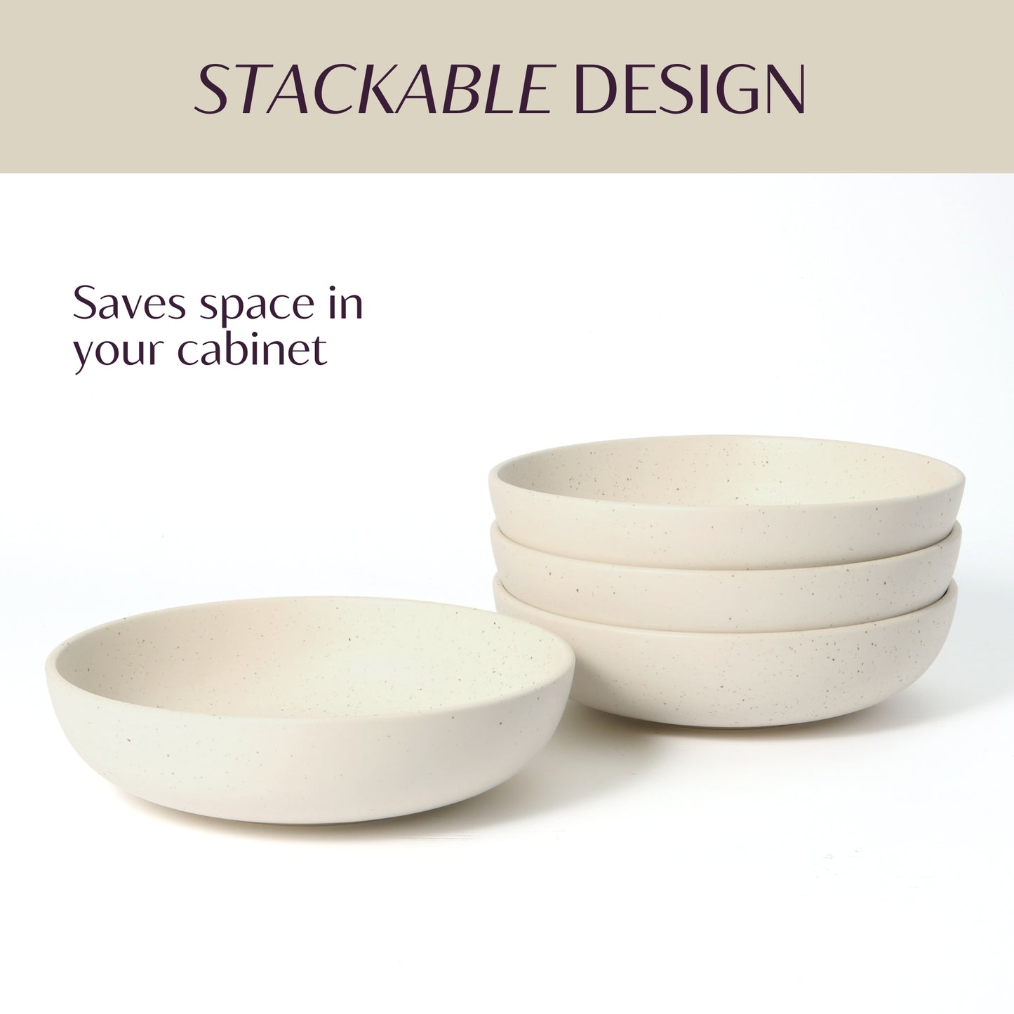 Large Ceramic Pasta Bowls Set of 4 - 40 oz - Beige