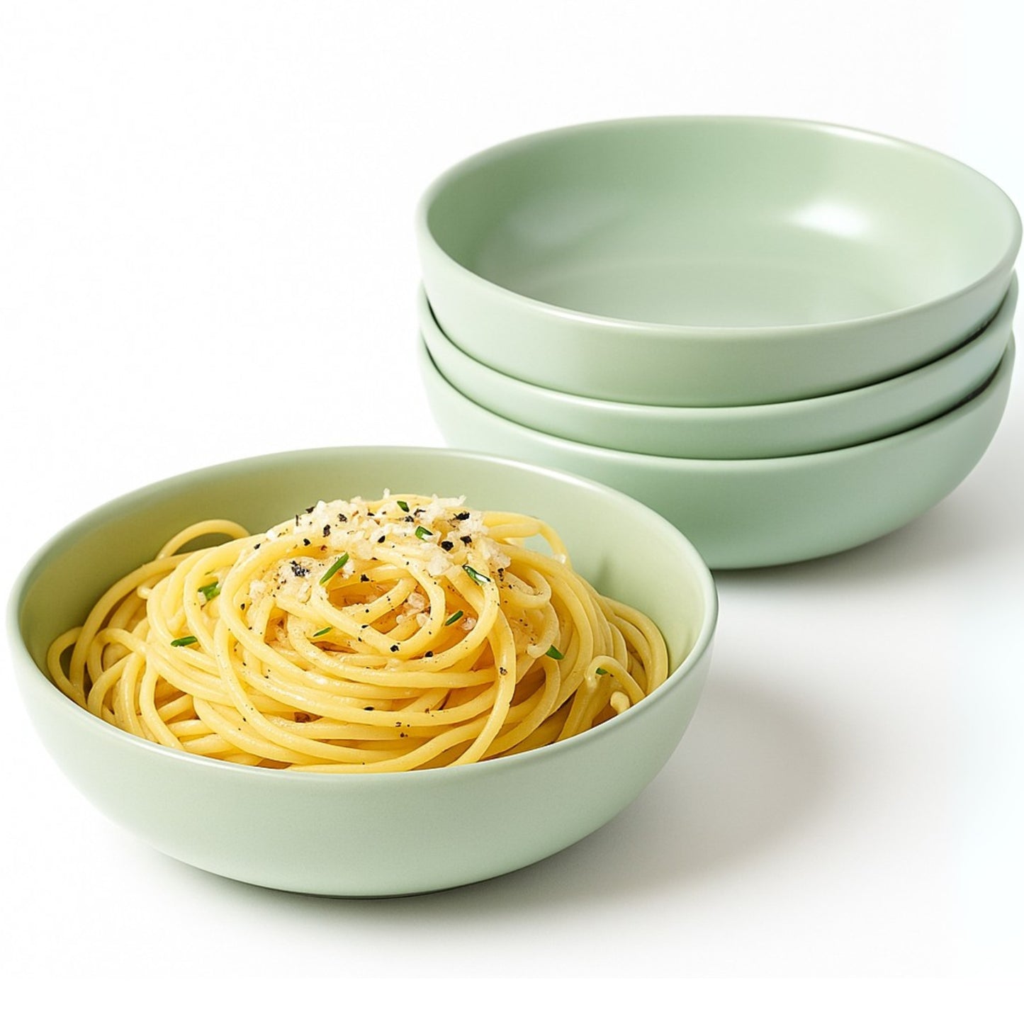 Large Ceramic Pasta Bowls Set of 4 - 40 oz - Green