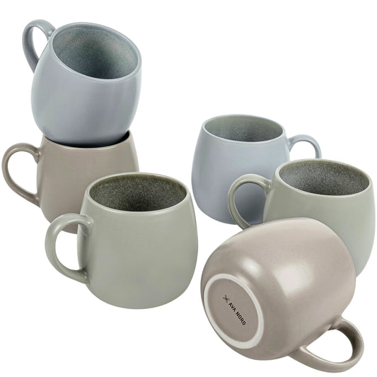 Ceramic Coffee Mugs Set of 6, 14 oz - Mixed Neutrals