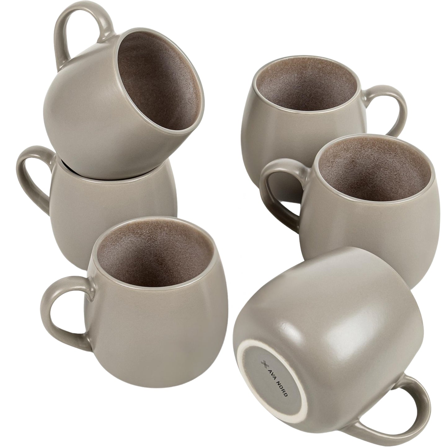 Ceramic Coffee Mugs Set of 6, 14 oz - Taupe