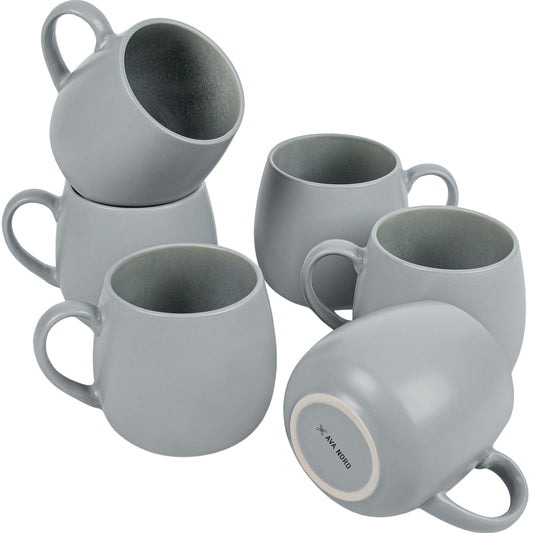 Ava Nord Ceramic Coffee Mugs Set of 6, 14oz - Modern Scandinavian Aesthetic Cup - Microwavable Stoneware Coffee Cups with Comfortable Handle - Tea Mug Set for Latte, Cappuccino, Soup - Pale Blue