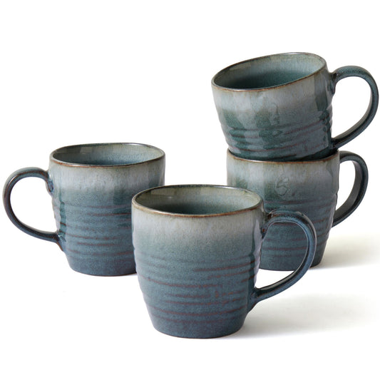 Ceramic Coffee Mugs Set of 4, 14 oz – Reactive Glaze Blue