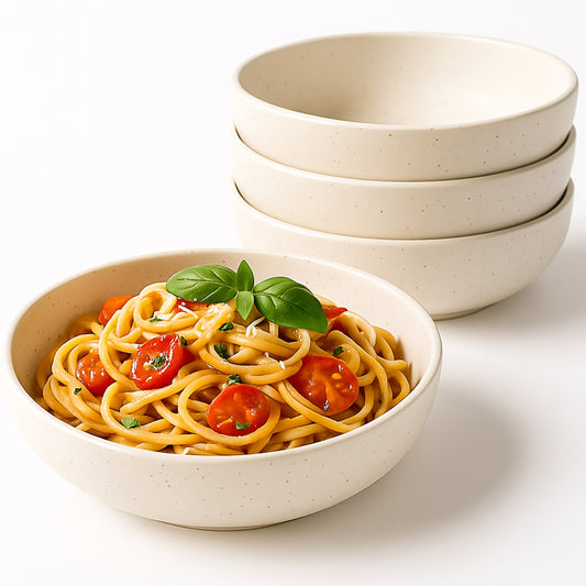 Large Ceramic Pasta Bowls Set of 4 - 40 oz - Beige