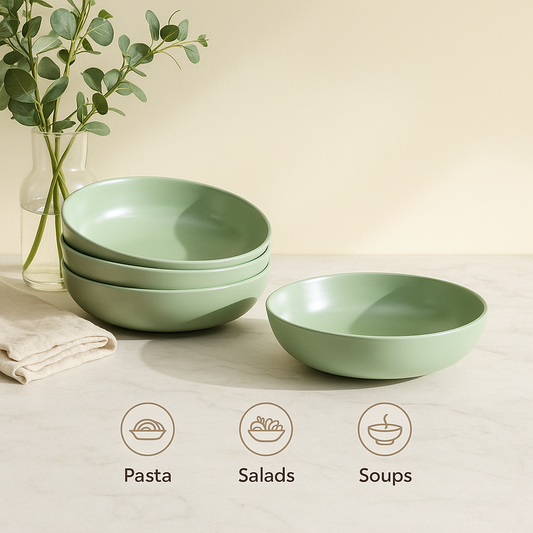 Large Ceramic Pasta Bowls Set of 4 - 40 oz - Green