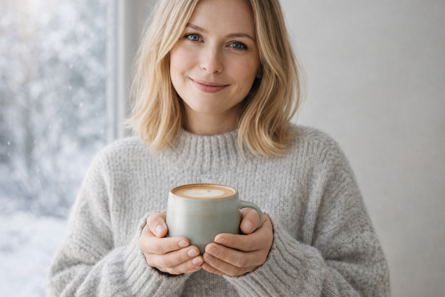 Ava Nord Sage Ash 8 oz coffee mug in cozy Scandinavian setting