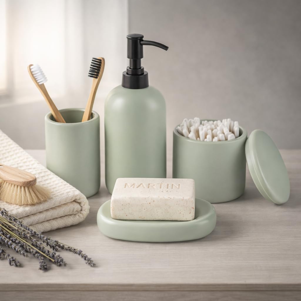 Ava Nord Sage Green ceramic bathroom set