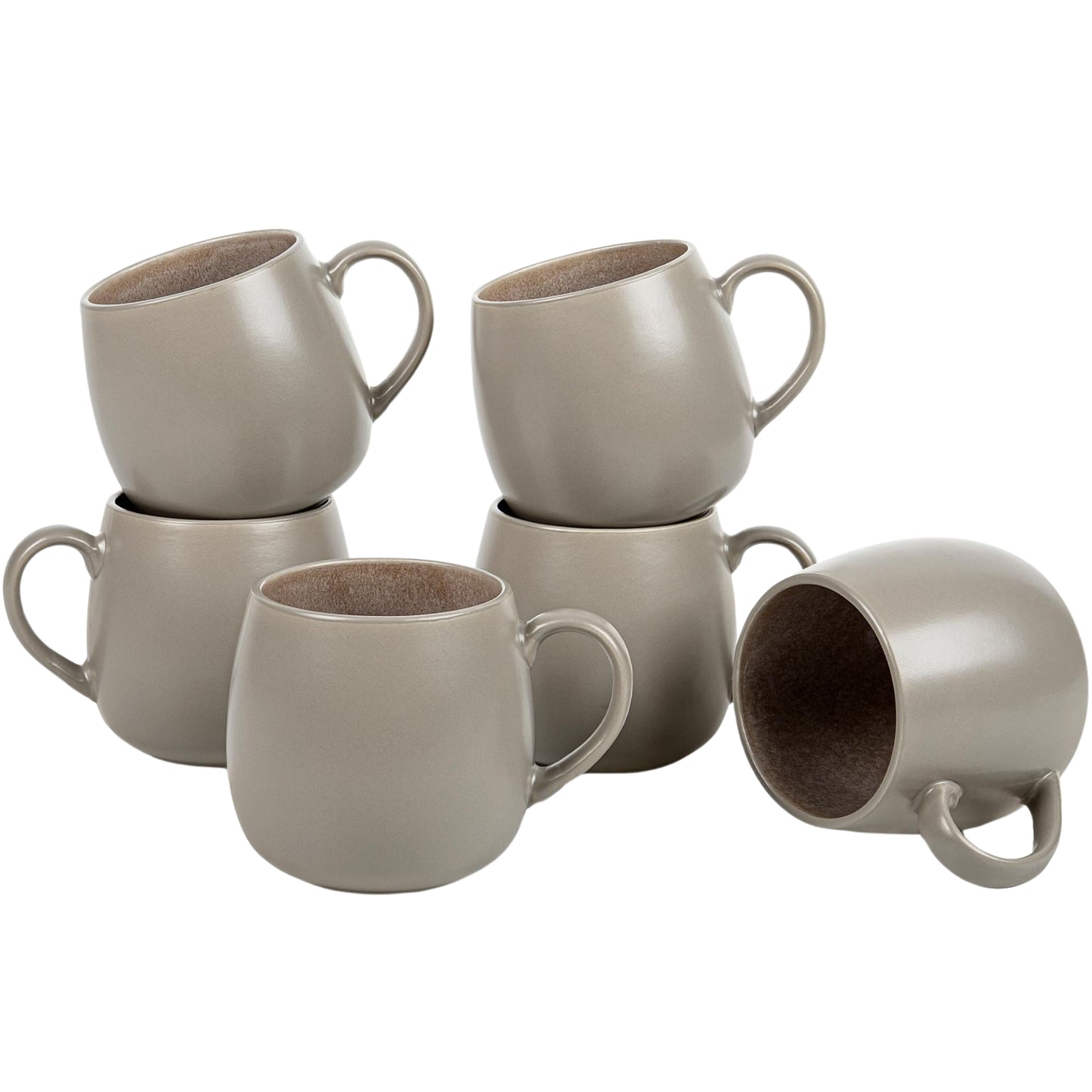 Ceramic Coffee Mugs Set of 6, 14 oz - Taupe