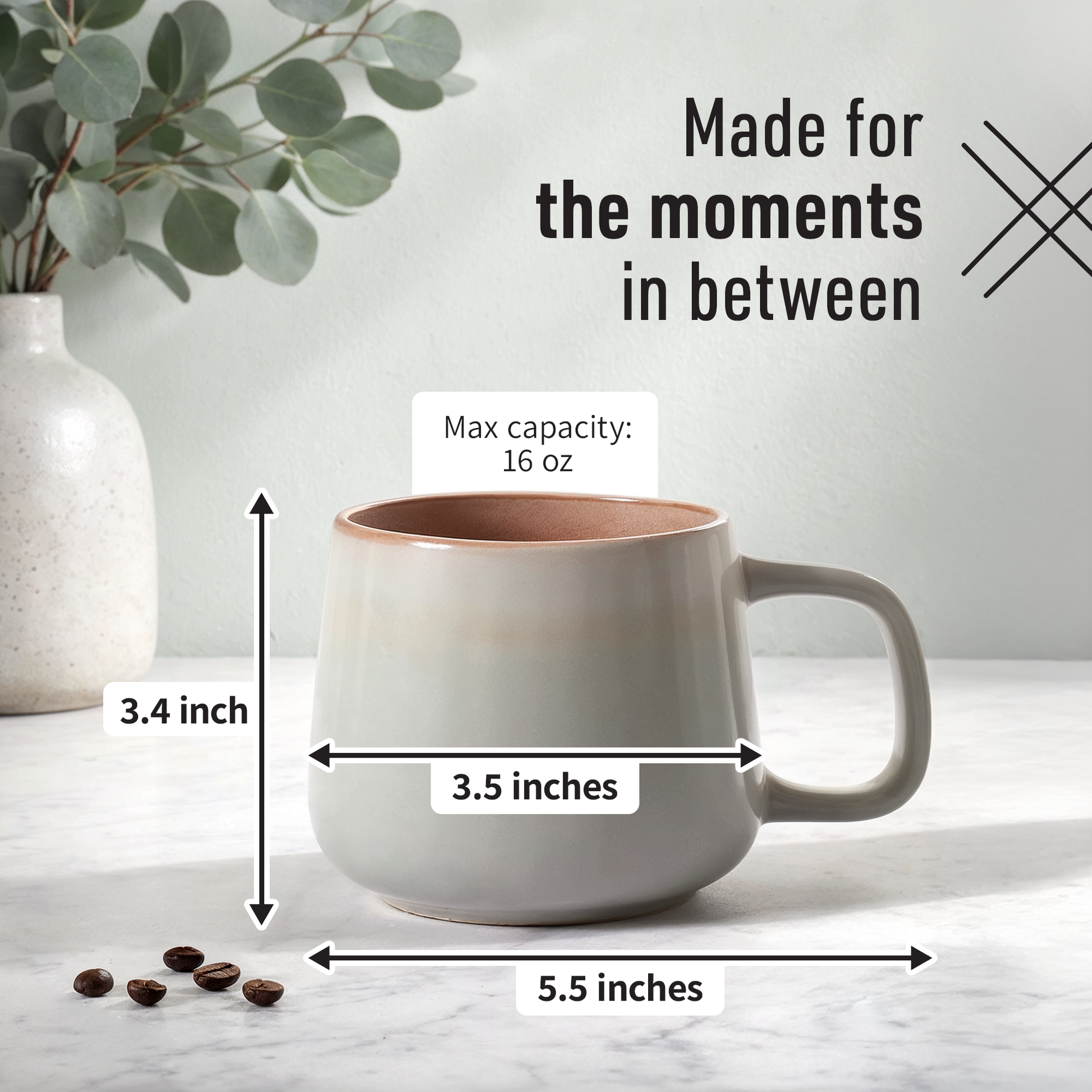 Ava Nord Sage Ash 16 oz ceramic coffee mug side view