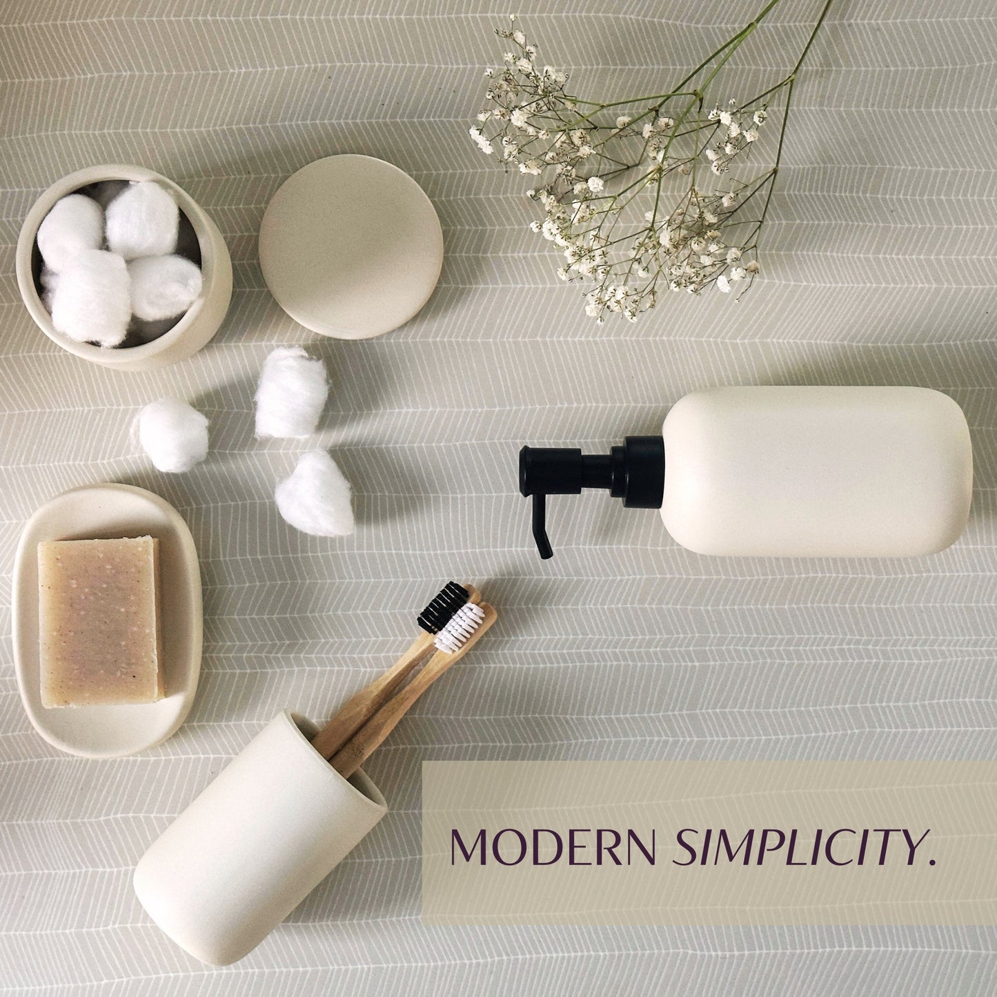 Ceramic Bathroom Accessories Set 4 Pcs -  Cream White/Beige